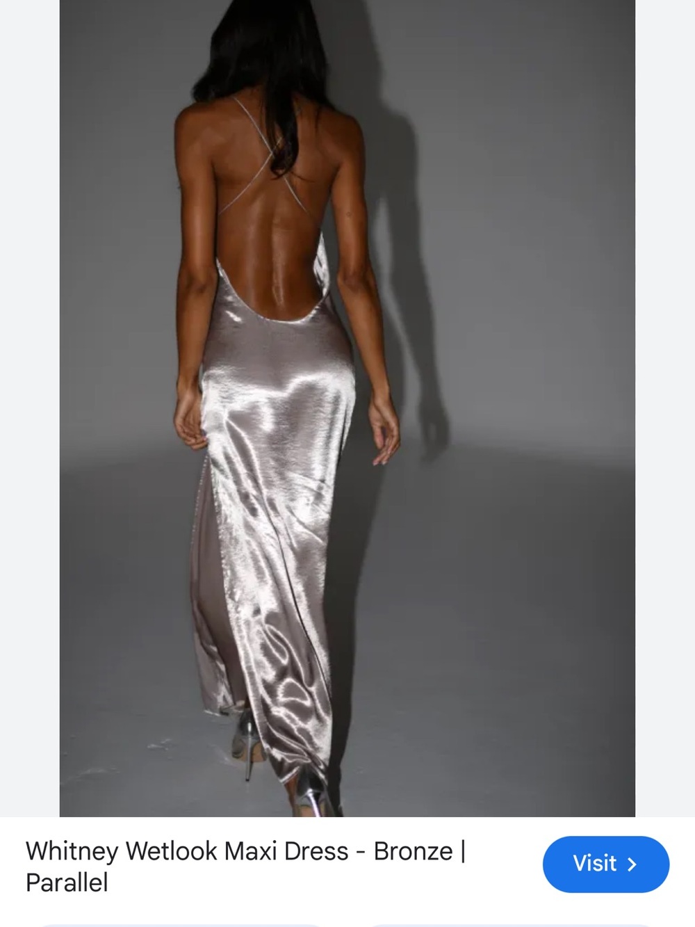 Meshki NWT Whitney Wetlook Maxi Dress in Bronze - Open Back Slip Gown